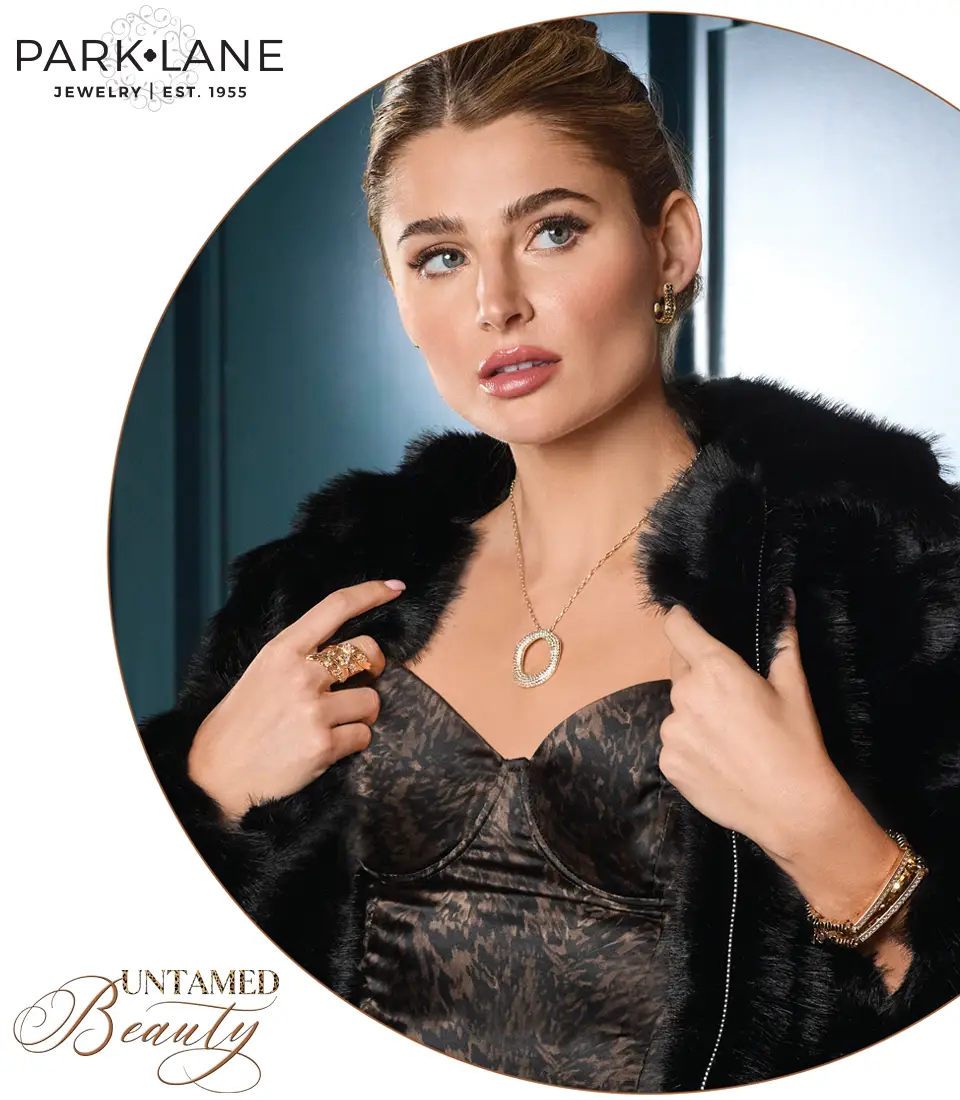 Model showcasing Park Lane jewelry for the Untamed Beauty catalog cover